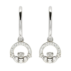 Sterling Silver Crystal Claddagh Hoop Earrings
SW243