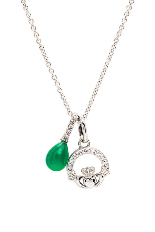 Sterling Silver Crystal and Green Agate Claddagh Necklace
SW242 Made By Shanore