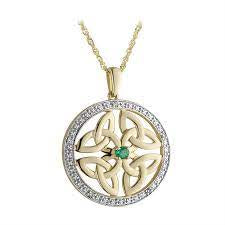 14K TRINITY DIAMOND PENDANT WITH EMERALD S46783