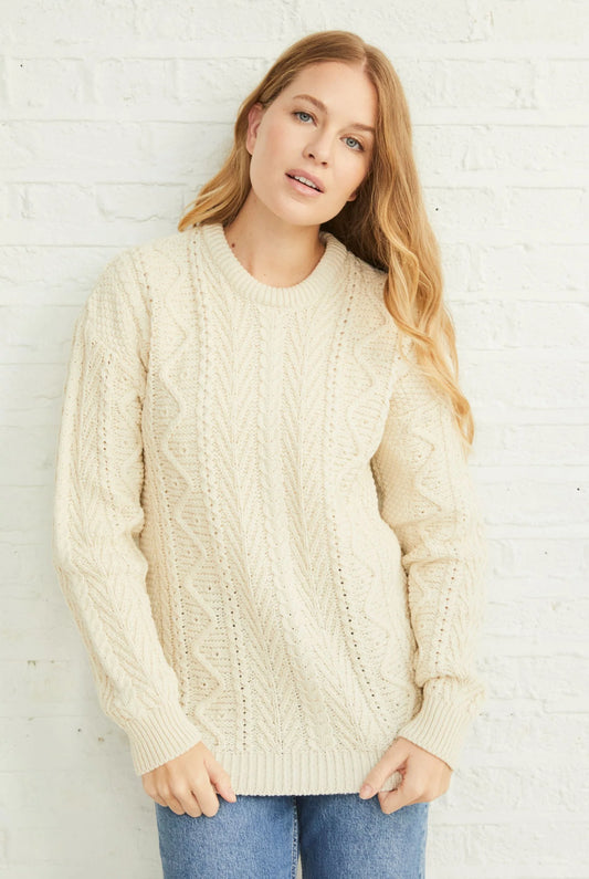 Newgrange Traditional Ladies Aran Sweater - Cream B223