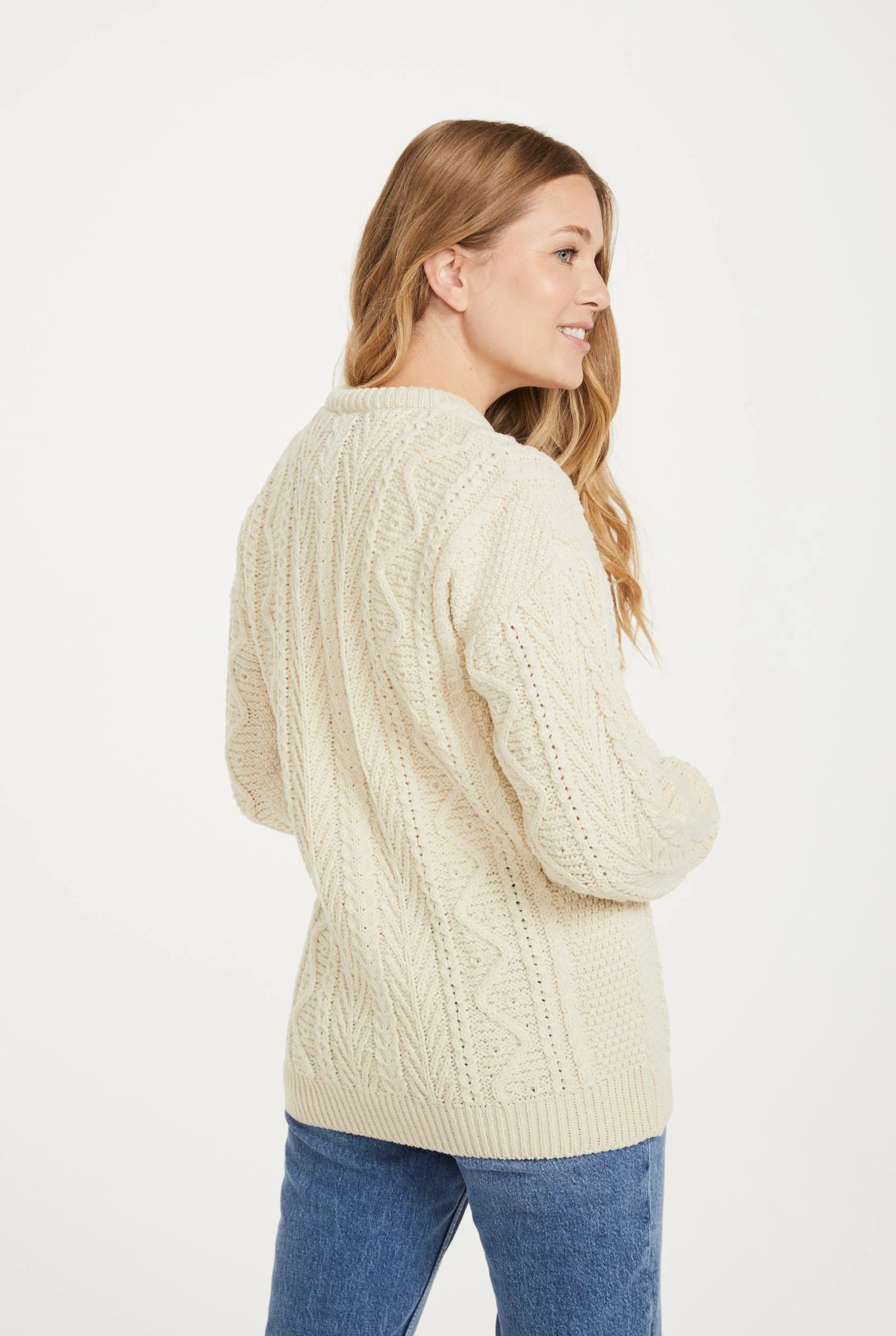 Newgrange Traditional Ladies Aran Sweater - Cream B223