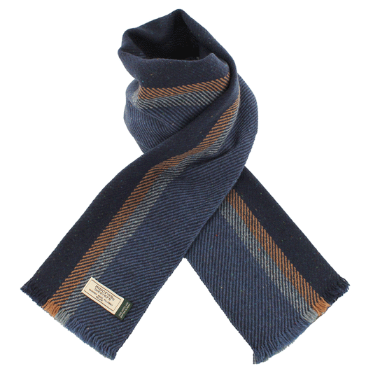 Soft Donegal Men’s Scarf Navy/Blue with orange stripe