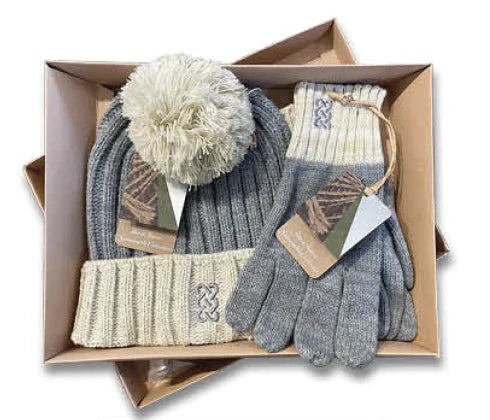 Patrick Francis Hat and Gloves Boxed Set PF74 Grey/Cream