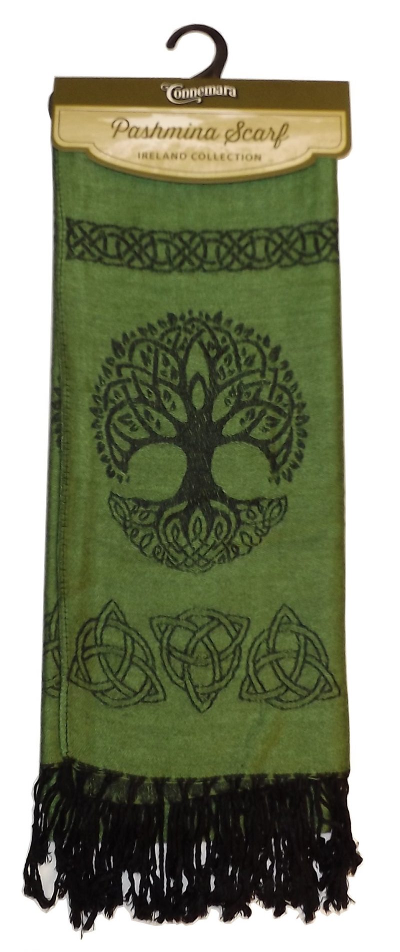 TREE OF LIFE STYLE LONG GREEN PASHMINA SCARF