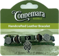 CONNEMARA MARBLE AND LEATHER HIPPY BRACELET WITH 4 LEAF CLOVER CHARM