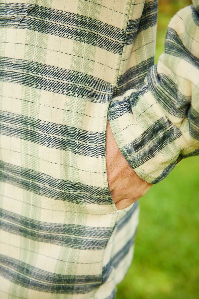 Flannel Fleece Lined Shirt - Ecru Green Navy Check (LV5)