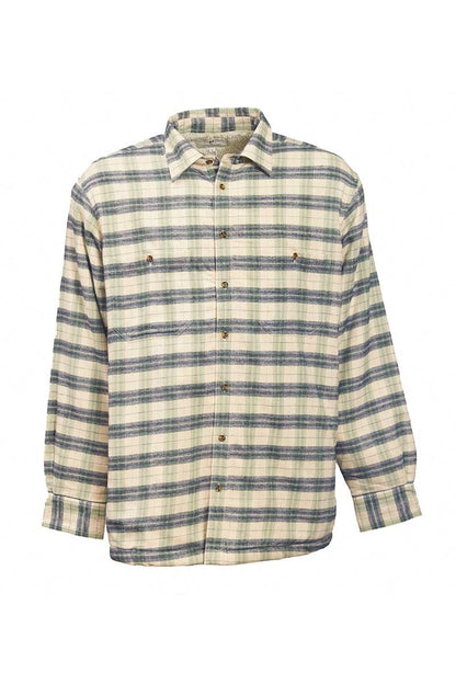 Flannel Fleece Lined Shirt - Ecru Green Navy Check (LV5)