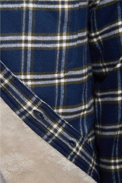 Flannel Fleece Lined Shirt - Navy Green Check (LV13