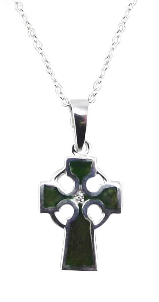 CONNEMARA MARBLE STERLING SILVER CELTIC CROSS PENDANT 10804