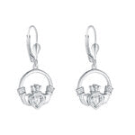 STERLING SILVER LARGE CZ HEART CLADDAGH EARRINGS