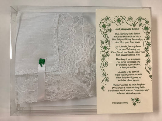 Irish Keepsake Bonnet Lace Trim with a Shamrock BB313