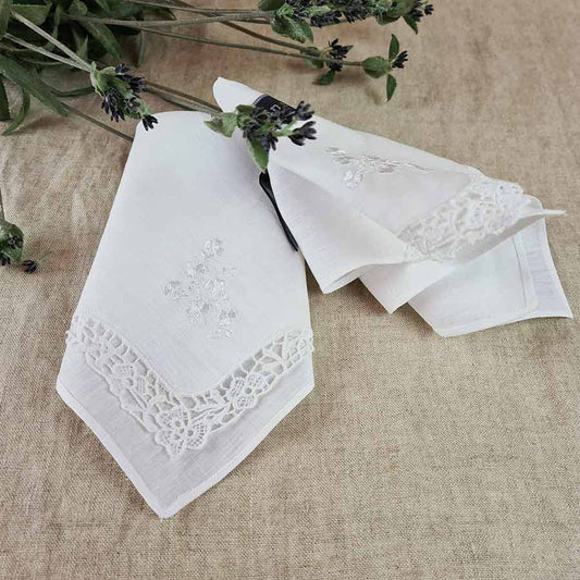 Irish Linen Shamrock Embroidered with lace corner