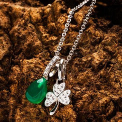 STERLING SILVER CRYSTAL AND GREEN AGATE SHAMROCK NECKLACE
SW246