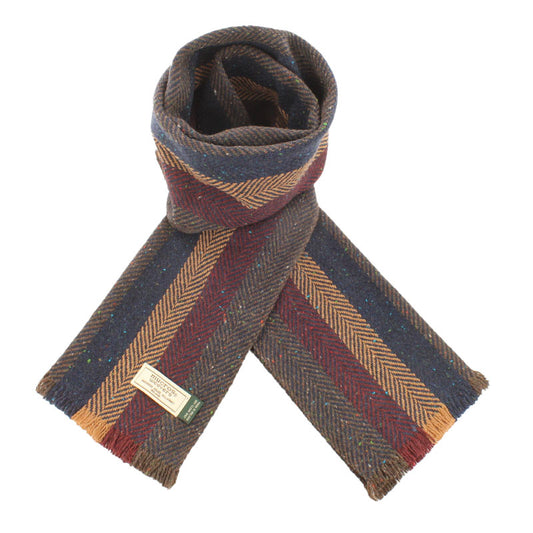 Soft Donegal Scarf by Mucros  Brown/Red/Tan/Navy