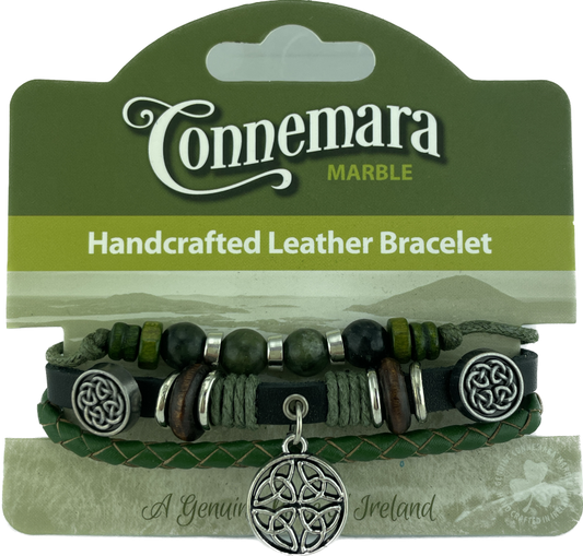 CONNEMARA MARBLE AND LEATHER HIPPY BRACELET TRINITYS