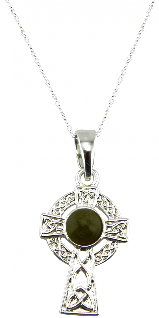 CONNEMARA MARBLE SILVER PLATED CELTIC CROSS