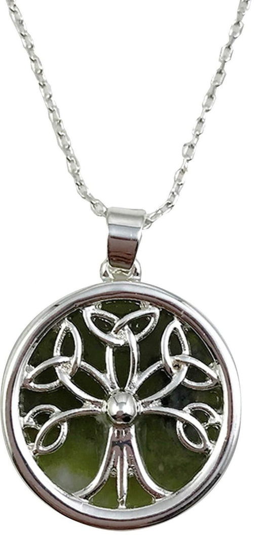 REVERSIBLE CONNEMARA MARBLE SILVER PLATED TRINITY TREE OF LIFE