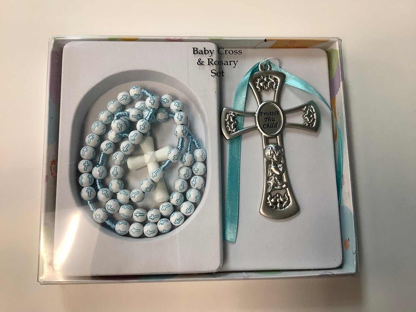 Baby Cross Medal and Rosary Set Blue BS63