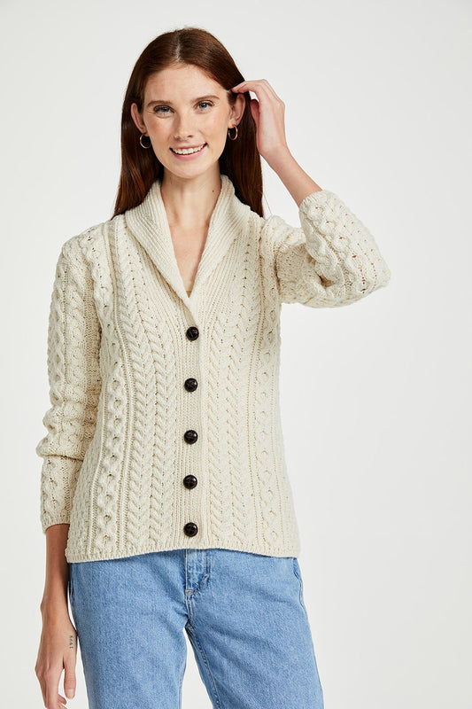 B164 Shawl Collar Aran Cardigan