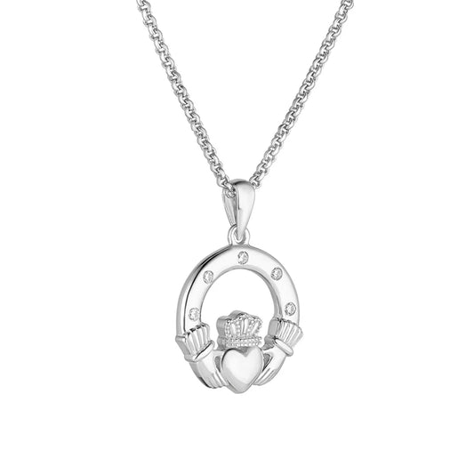 STERLING SILVER FLUSH SET CZ CLADDAGH NECKLACE
SKU: S46995