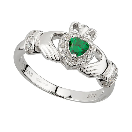 GREEN CUBIC ZIRCONIA SILVER CLADDAGH RING
SKU: S21079