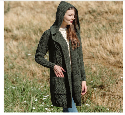 Ladies Classic Fit Long Cardigan with Hood