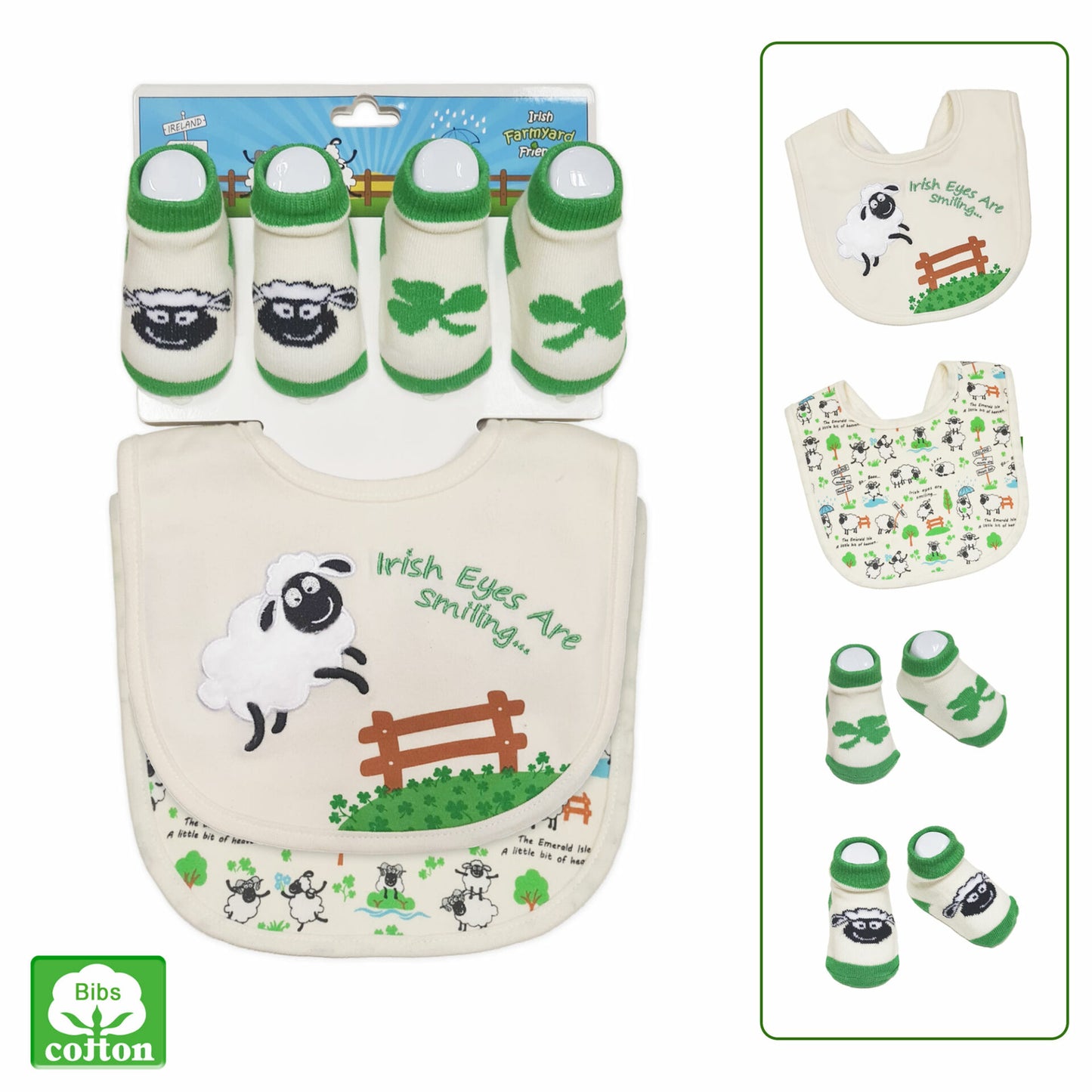 Irish Print Baby 4pc Bib & Sock Set