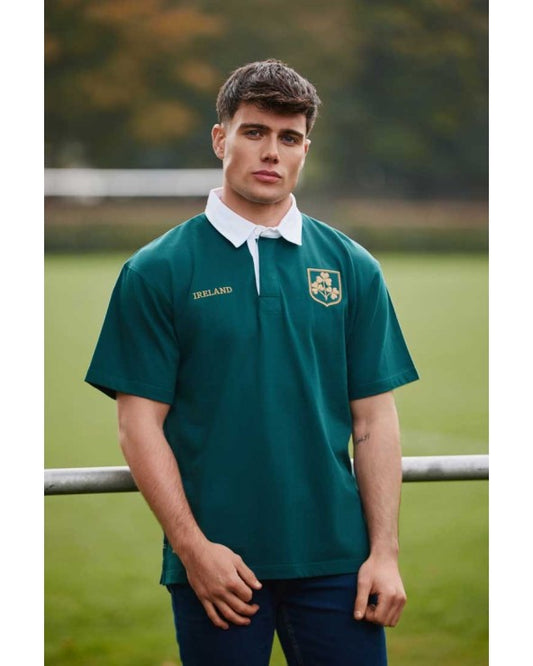 Ireland Shamrock Short Sleeve Rugby Shirt In Dark Green & Gold R3109
