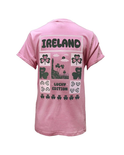 Ireland Shamrock Lucky Edition Ladies T-Shirt In Bubblegum Pink T4237