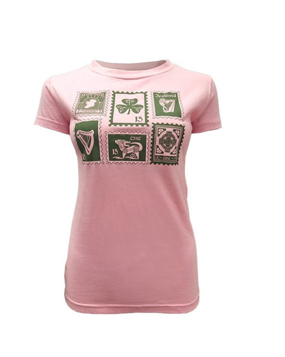 Ireland Stamps Ladies T-Shirt In Soft Pink T4239
