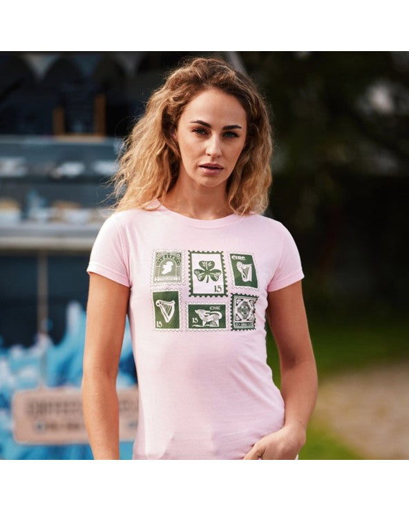 Ireland Stamps Ladies T-Shirt In Soft Pink T4239
