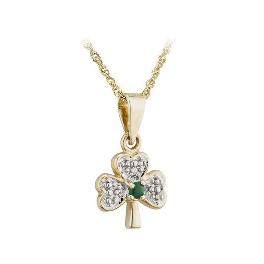 10K GOLD CZ & GREEN AGATE SHAMROCK PENDANT S47017