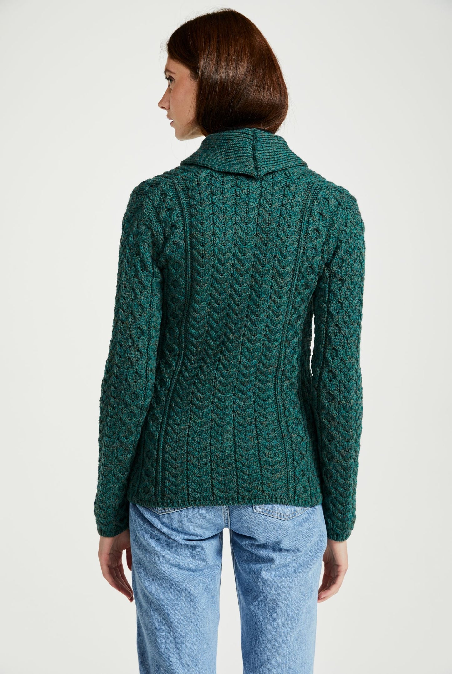 Tourmakeady Shawl Collar Aran Cardigan - Green B164