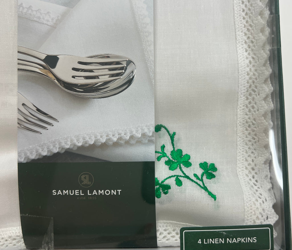 Irish Linen Embroidered Shamrock Napkins set of 4