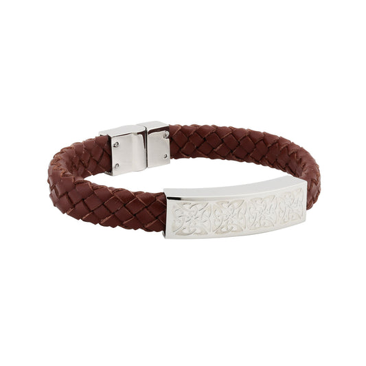 GENTS STEEL BROWN LEATHER BRACELET