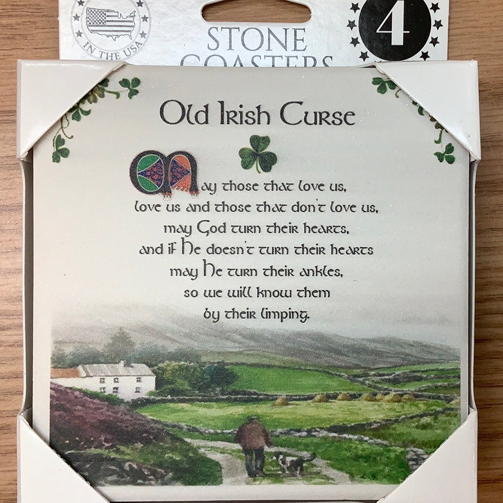 Set of 4 ceramic coasters “Old Irish Curse”
