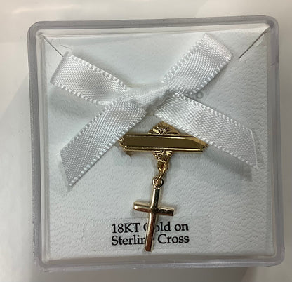 14k Gold Plated cross on Sterling Silver Baby Pin SSC18