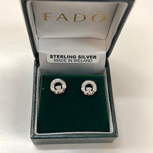 Sterling Silver Claddagh Studs with CZ E100cz