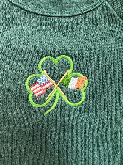 Toddler Crew neck Sweater embroidered Shamrock with American and Irish flag