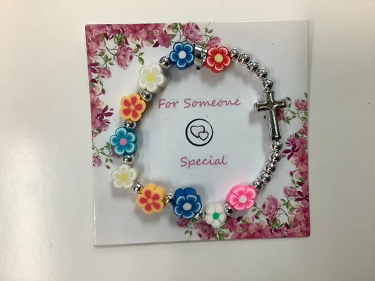 Kids Multi Color flower with cross stretch bracelet br893