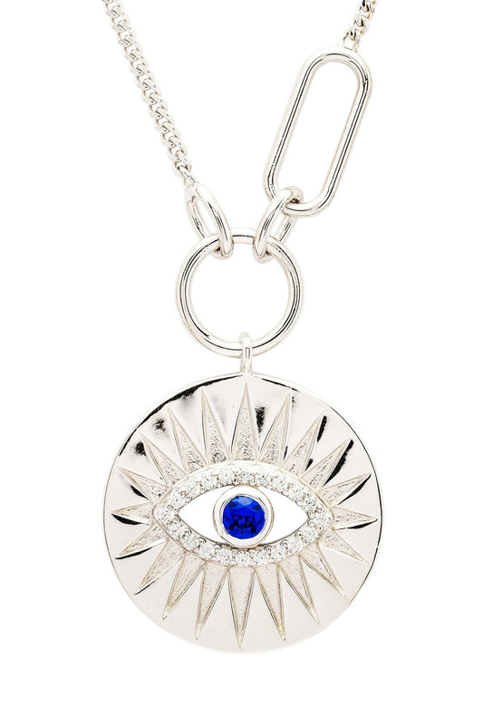 Sterling Silver Evil Eye Sapphire CZ Necklace ST164