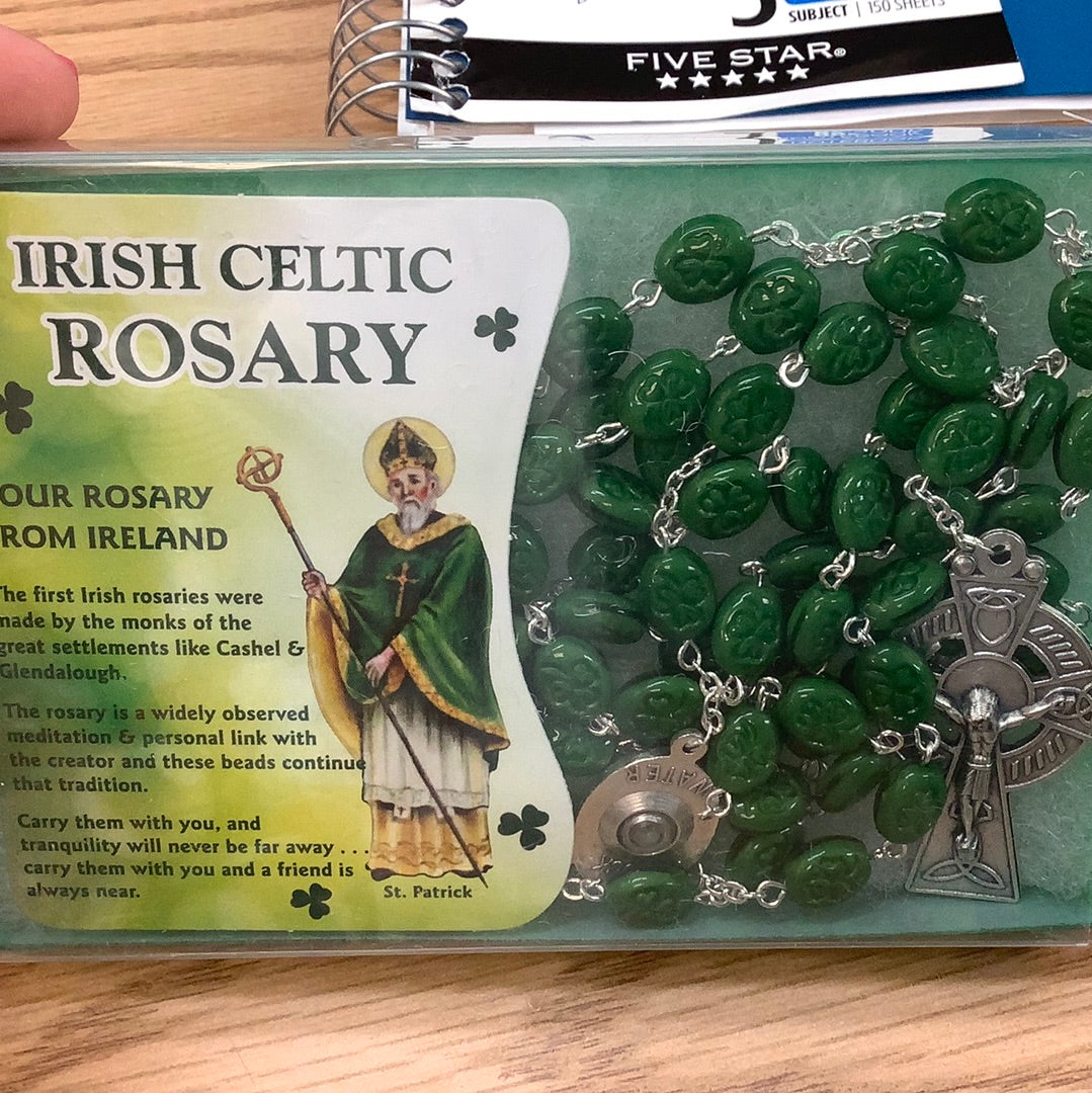 Irish celtic rosary “our lady of knock” with knock water in medal