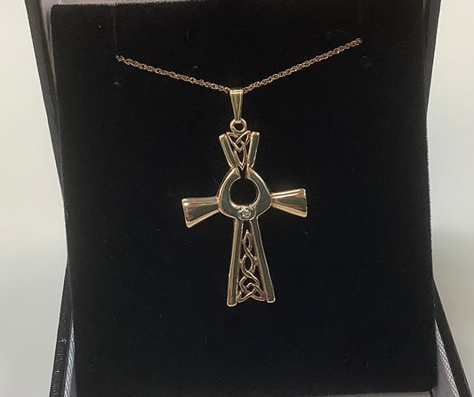 14K Gold Trinity Cross with Diamond TRD14