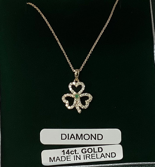 14K Diamond with Emerald Shamrock Necklace P5039