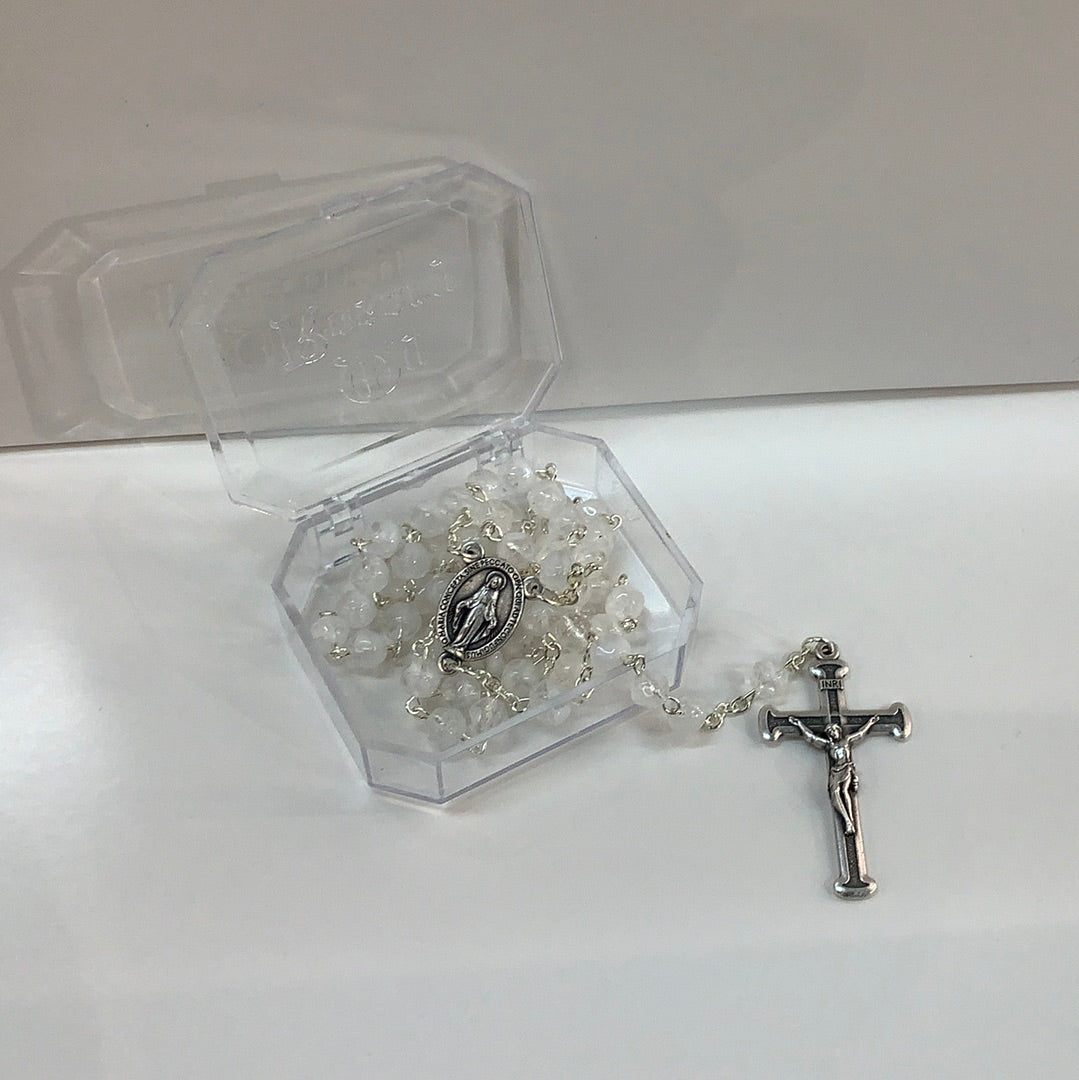 White glass rosary #E26496201