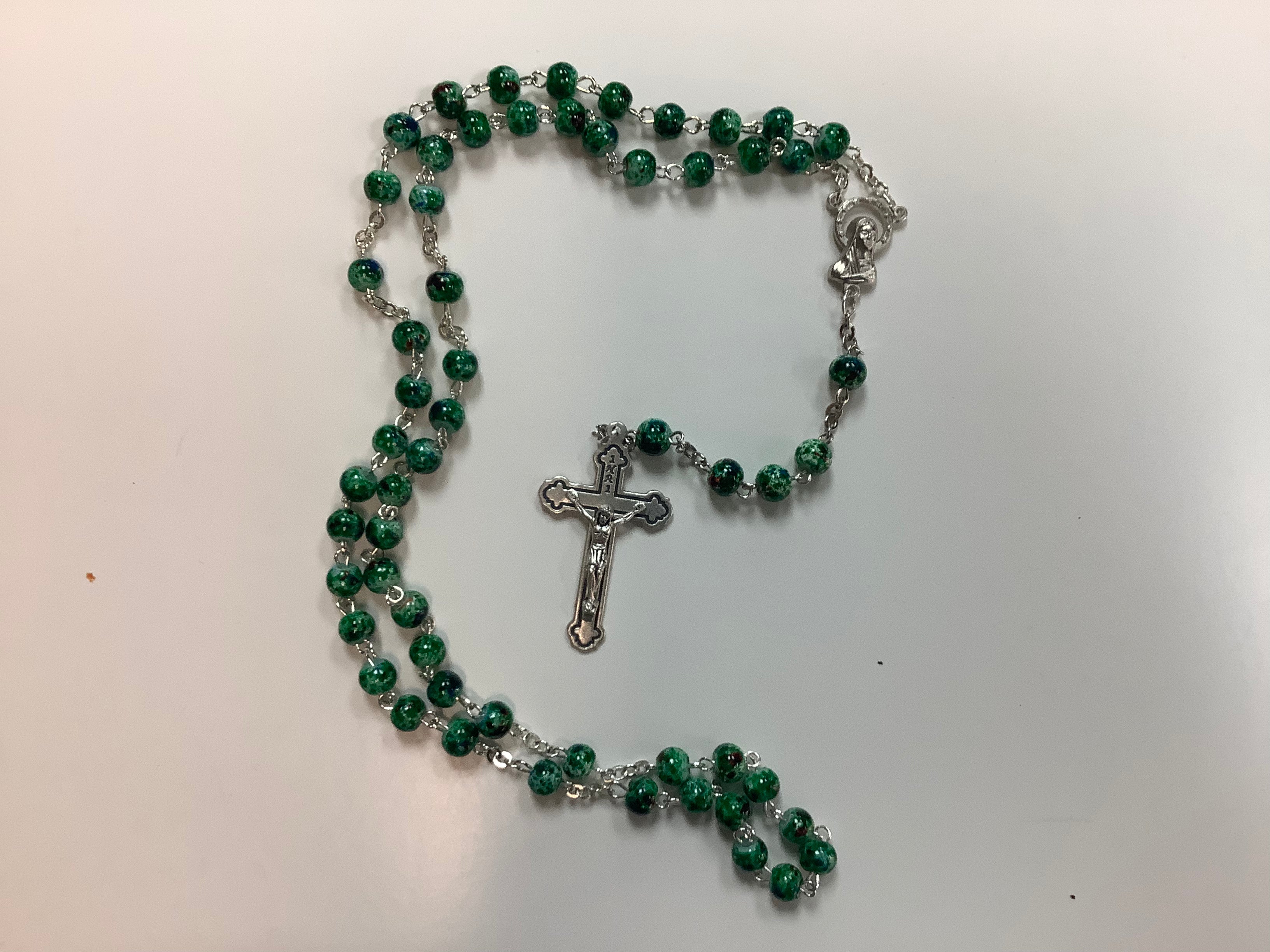 6mm green swirl rosary p3grr