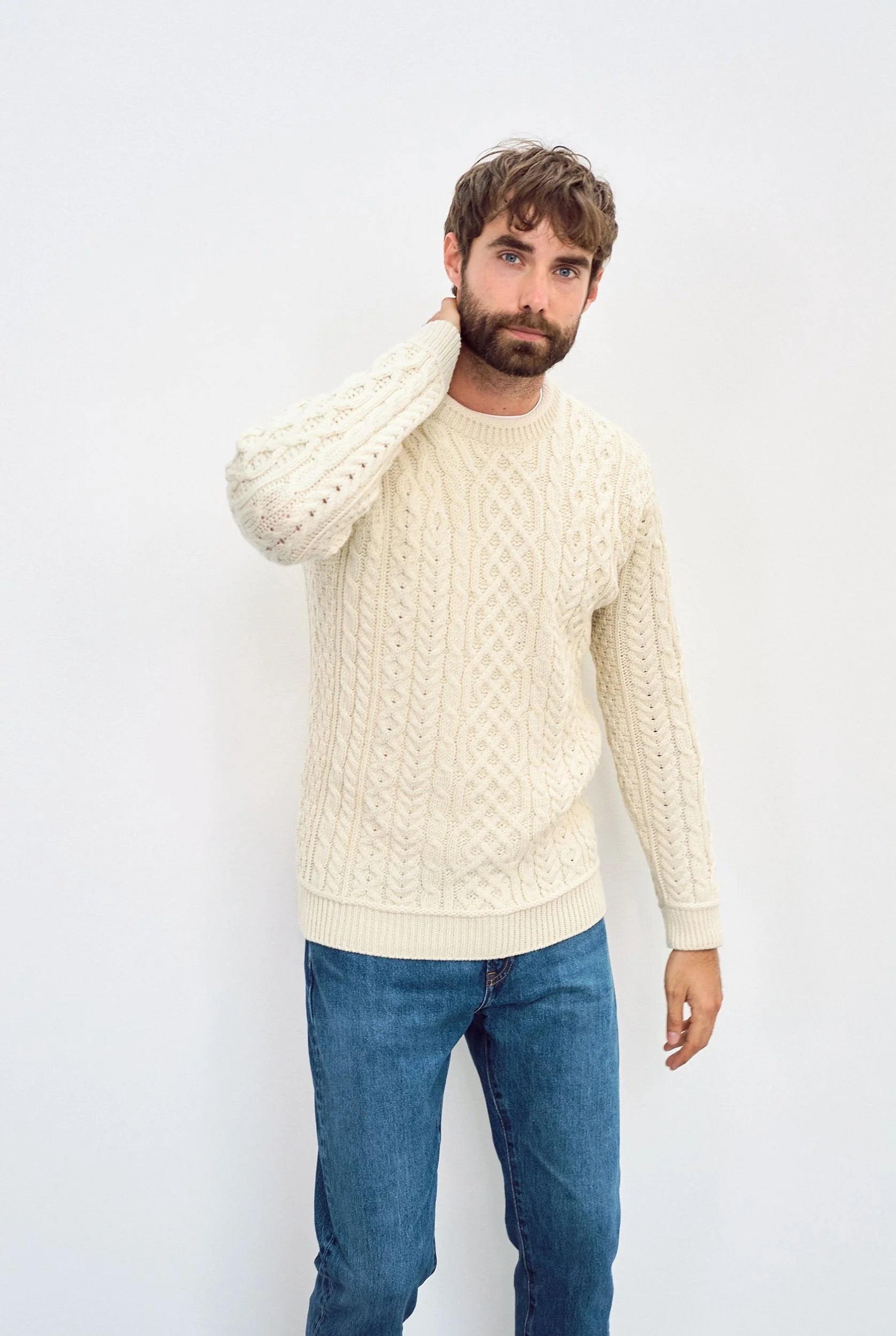 Inishturk Mens Aran Sweater - Cream B420 367