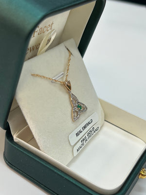 14K Gold Diamond Emerald Trinity Pendant INp3035
