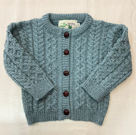 Original Aran Company Children’s Button Cardigan  Ocean Blue Color DJ001