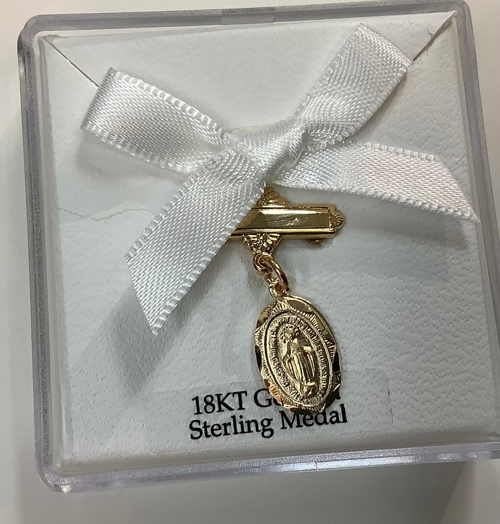18K gold plated miraculous medal on sterling silver baby pin MM18 